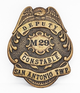 Ext Rare ca 1900s San Antonio Township Los Angeles County CA Deputy Constable Badge #M29