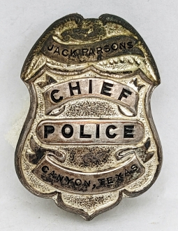 Great Old ca Late 1940s Canyon TX Police Badge of Chief Jack Parsons Small Lapel size