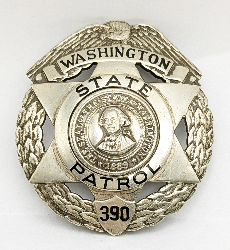 Ext Rare ca 1933 WA State Patrol Badge #390 in Sterling Silver aka 