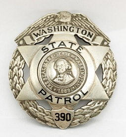 Ext Rare ca 1933 WA State Patrol Badge #390 in Sterling Silver aka "Ring" Badge