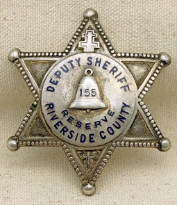 Beautiful 1930s Riverside Co CA Reserve Deputy Sheriff Badge #155 in Sterling Silver by Entenmann