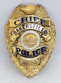 Fabulous Early 1940s Gilt & Enameled Sterling Bakersfield CA Police Chief Badge by LAS&SCO