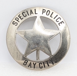 Beautiful LARGE ca 1900 Bay City Oregon Special Police Circle Star Badge