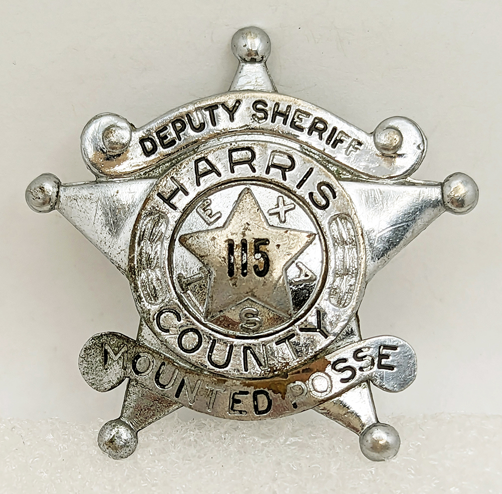 Rare ca 1950 Harris Co Texas Mounted Posse Deputy Sheriff Badge #115 ...