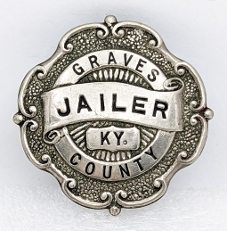 Wonderful Old 1910s Graves County Kentucky Jailer Badge by CD Reese