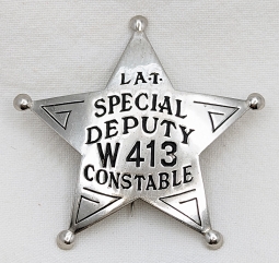 Beautiful 1890s-1900s Los Angeles Township Special Deputy Constable 5-pt Star Badge #W413 by Chipron