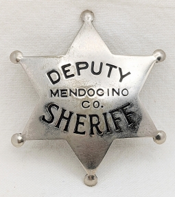 Nice ca 1910s Mendocino Co CA Deputy Sheriff 6-pt Star Badge by Ed Jones
