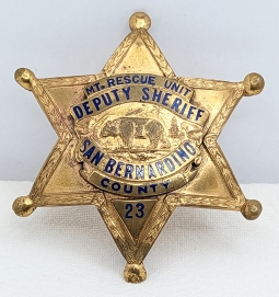 Great ca 1960 San Bernardino CA Mountain Rescue Unit Deputy Sheriff Badge #23 by SUN