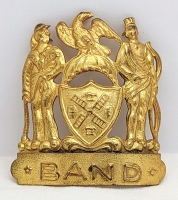 Ext Rare 1920s-30s NYPD Band Member Hat Badge in Gold Plated Brass with Hand Chased Details