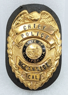 Beautiful 1960s Oceanside CA Police Chief Badge by Blackinton with 70s Safariland Belt Clip