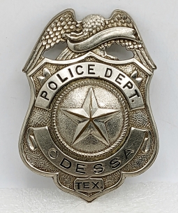 Late 1940s Odessa Texas Police Badge in Nickel Plated Brass