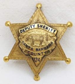 Beautiful Late 1940s Santa Barbara Co CA Deputy Sheriff Badge #124 by LAS&SCO