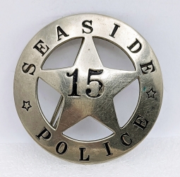 Early 20th Century Seaside OR LARGE Circle Star Police Badge #15