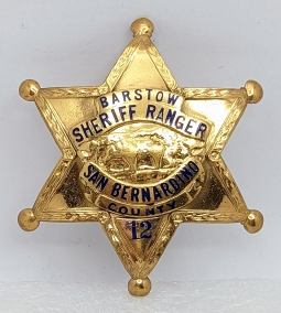 Great 1950s San Bernardino Co CA Barstow Sheriff Ranger Badge #12 of C F Wicks