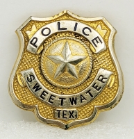 1940s - 1950s Sweetwater TX Police Badge with Officer's Name Scratched on Back Montgomery