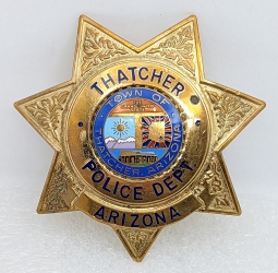 Nice Duty Worn 1970s Thatcher AZ Police Badge by Blackinton