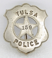 Rare 1920s Tulsa OK Police Badge #159 with Period Safety Pin Repair