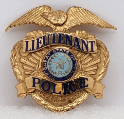 Beautiful 1950s Police Lieutenant Hat Badge from The Great State of TX Originally Worn in Sweetwater