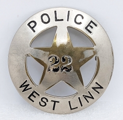 1910s-1920s West Linn OR Police Circle Star Badge #22