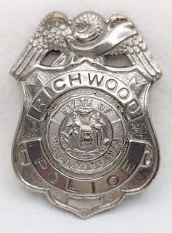 Early 1930s Richwood WV Police Badge in Nickel Plated Brass & Copper