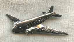 1930s-1940s American Airlines Sterling Stewardess Hat Badge