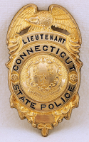 Beautiful 1960s Connecticut State Police Lieutenant Badge in Gold Fill - Samuel F. Pryor Jr.