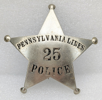 Nice Old 1900s-1910s Pennsylvania Lines Railroad Police 5-pt Star Badge #25