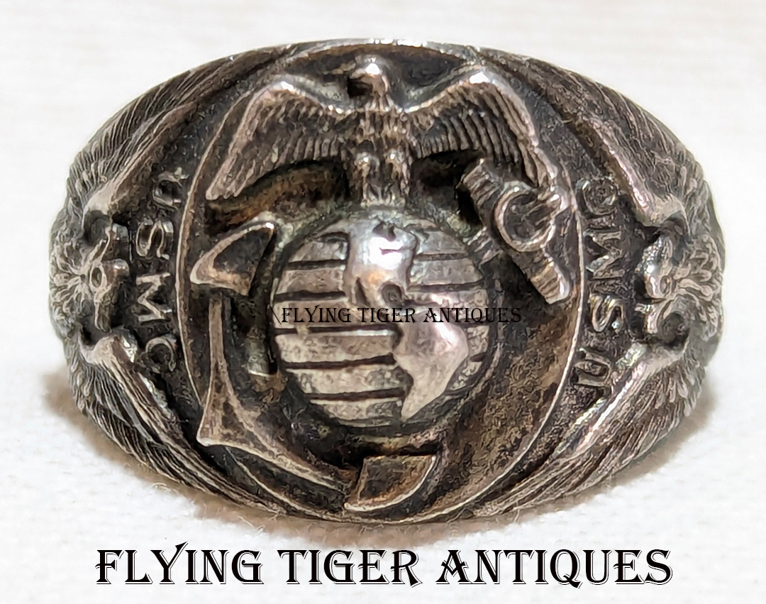 Gorgeous Early 1930s USMC China Marine Ring Droop Wing EGA in Sterling ...