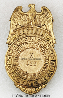 Gorgeous Minty Ca 1918 American Protective League Captain Badge Type III