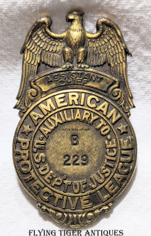 Rare Rank Ca 1918 American Protective League Assistant Chief Badge Type III