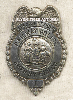 Circa 1920 American Railway Express Co. Railway Police Special Officer Badge #1