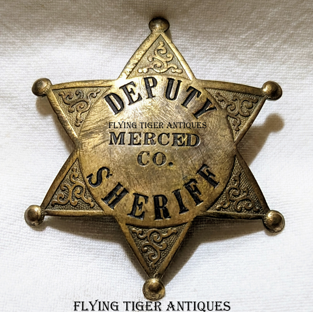 Great Old 1930s Merced Co Ca Deputy Sheriff 6 Pt Star Badge In Lacquered Brass By Lasandsco 9461