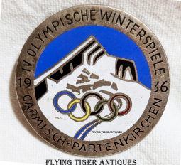 Beautiful 1936 IV Winter Olympics Official Badge by Poellath