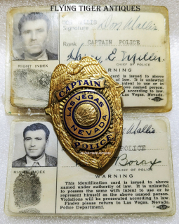 Great ca 1942 Las Vegas NV Police Captain Badge & 1942 & 1943 Photo ID's