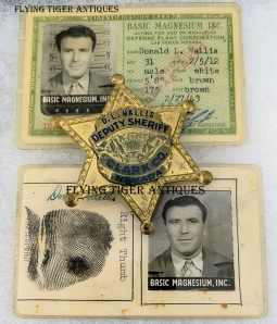 Ca 1943 Clark Co NV Deputy Sheriff Badge & 2 Related Credentials of Famous Lawman Don Wallis