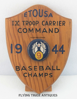 Lovely Small 1944 9th AF TX Troop Carrier Command Baseball Champs Award Plaque D-Day Unit