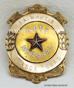 Wonderful Old West ca 1905 Itasca Texas City Marshal Badge of J.A. Martin