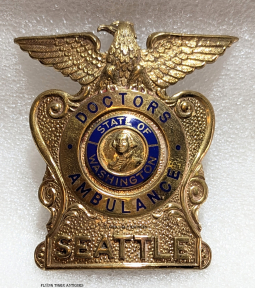 Ca 1960 Doctors Ambulance Driver Hat Badge from Seattle WA by Blackinton