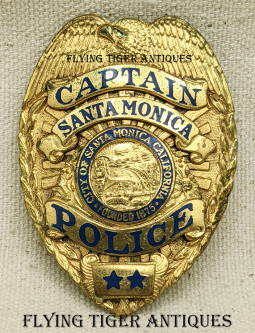 Beautiful Late 1940s Santa Monica CA Police Captain Badge in Shirt Size by Entenmann