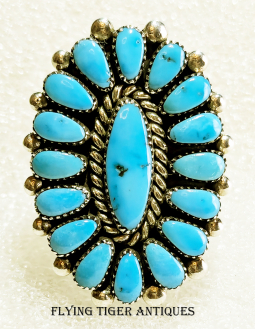 Gorgeous Zuni Silver & Sleeping Beauty Turquoise Cluster Ring Award-Winning Artist Alice Quam sz 7