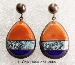 Gorgeous Cheyenne Silver Coral Lapis Turquoise Earrings Multi-Award-Winning Ben Nighthorse Campbell