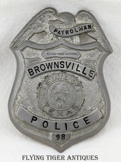 Rare 1960s Brownsville Texas Police Patrolman Badge #98