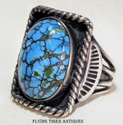 Gorgeous Old Pawn 1940s-50s Navajo Silver & Godber-Burnham Gem Grade Turquoise Ring