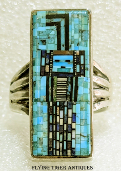 Stunning & ICONIC 1990s-2000s Carl & Irene Clark Micro Inlay Navajo Silver Ring size 10