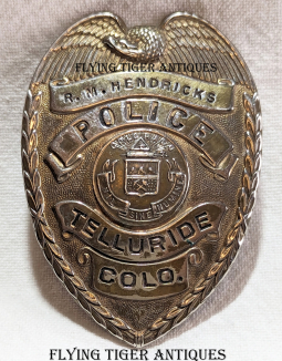 Rare 1950s Telluride CO Police Badge of R.M. Ralph Hendricks