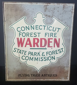 Great Old 1930's Connecticut Forest Fire Warden Station Sign. RARE Two Sided Flange Type