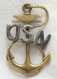 Wonderful Pre-WWI 1900s-1910s USN CPO Chief Petty Officer Hat Badge with Handmade Fouling