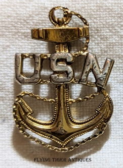 Nice Early WWII USN CPO Overseas Cap Size Cap Badge as Worn by Seabees Attached to USMC