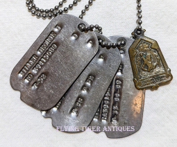 Interesting Group of 3 US Army Officer Korean War Dog Tags on Chain with St. Christopher Medal