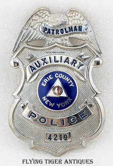 Mid-Late 1950s Cold War Erie County NY Civil Defense Auxiliary Police Patrolman Badge #4219